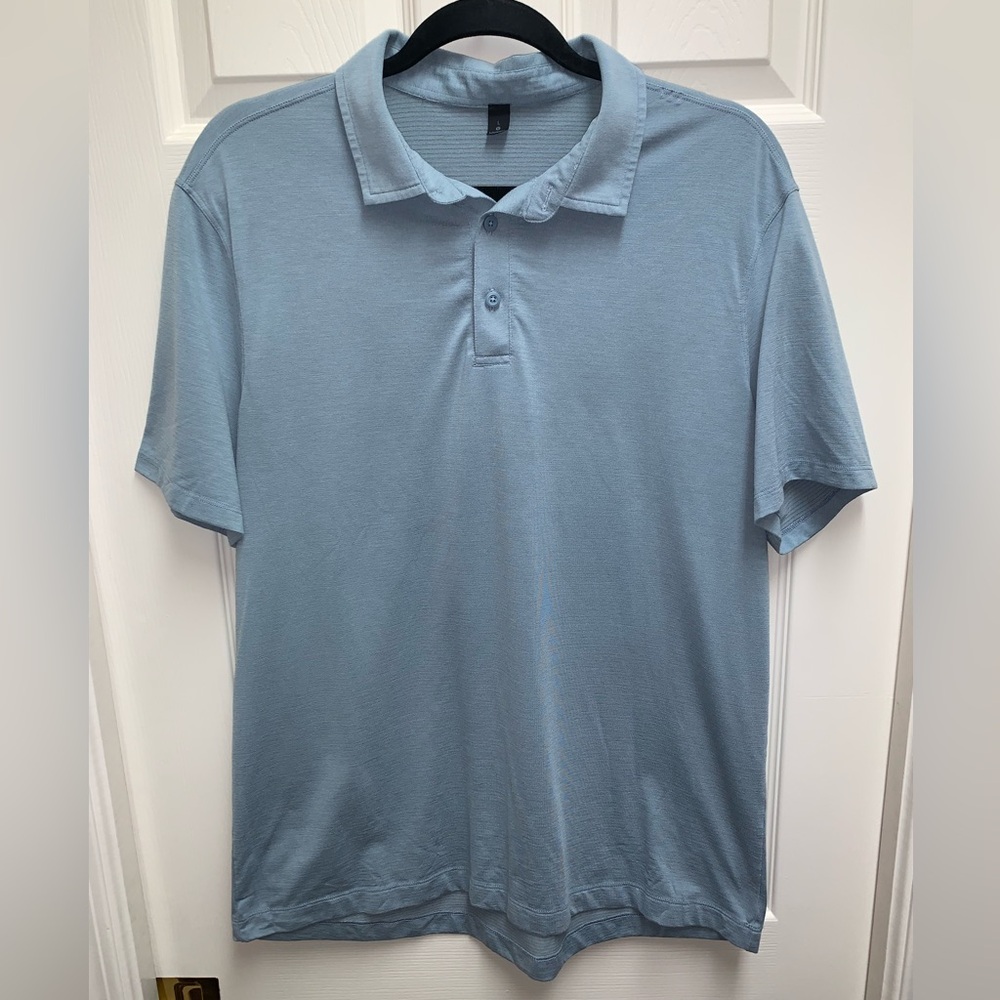 Lululemon Evolution Short Sleeve Polo Shirt Mens L Heathered Crater Blue